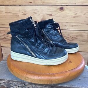 Crime London Black Leather High Top Zip Sneakers 21600S15 Streetwear EU 38
